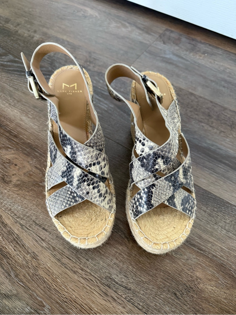 Marc Fisher - Snakeskin Espadrille Wedge Sandals - Size 7.5 - Picture 2 of 5